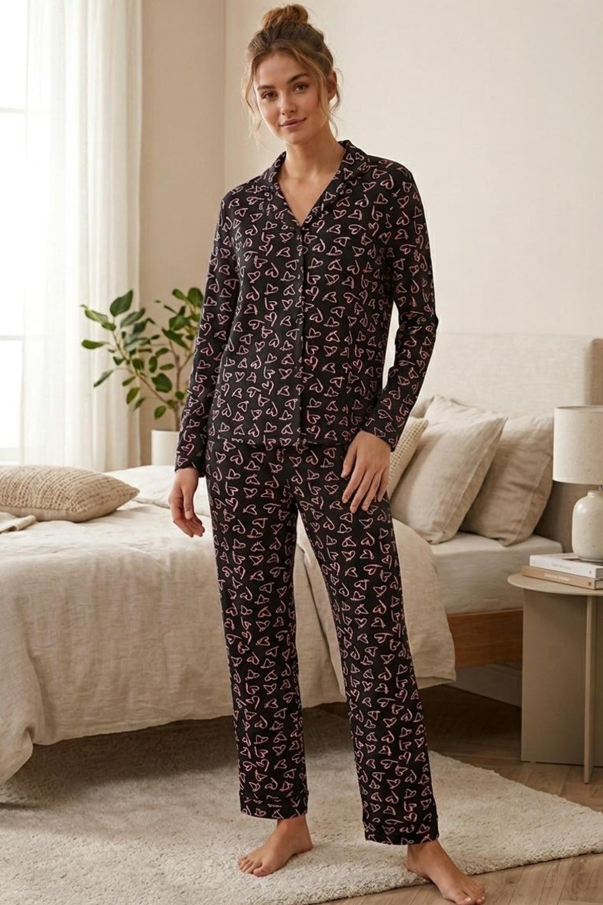 Baston Şeker Desenli Uzun Kollu Pijama Takımı 4601 -