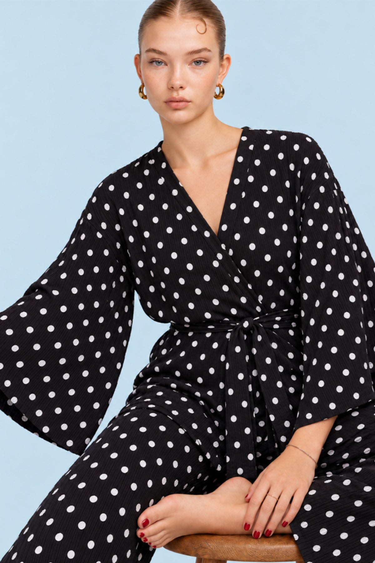 Kadın Kruvaze Kuşaklı İkili Pijama Takımı 4803