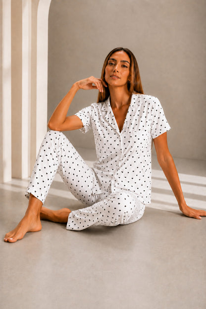 Kadın Kısa Kol Rahat Kalıp Şık Pijama Takımı