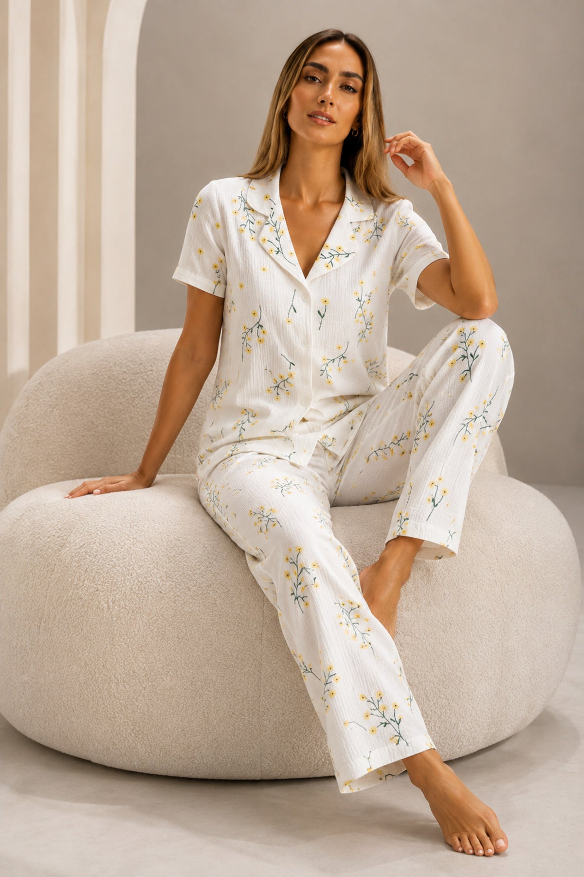 Kadın Kısa Kol Rahat Kalıp Şık Pijama Takımı
