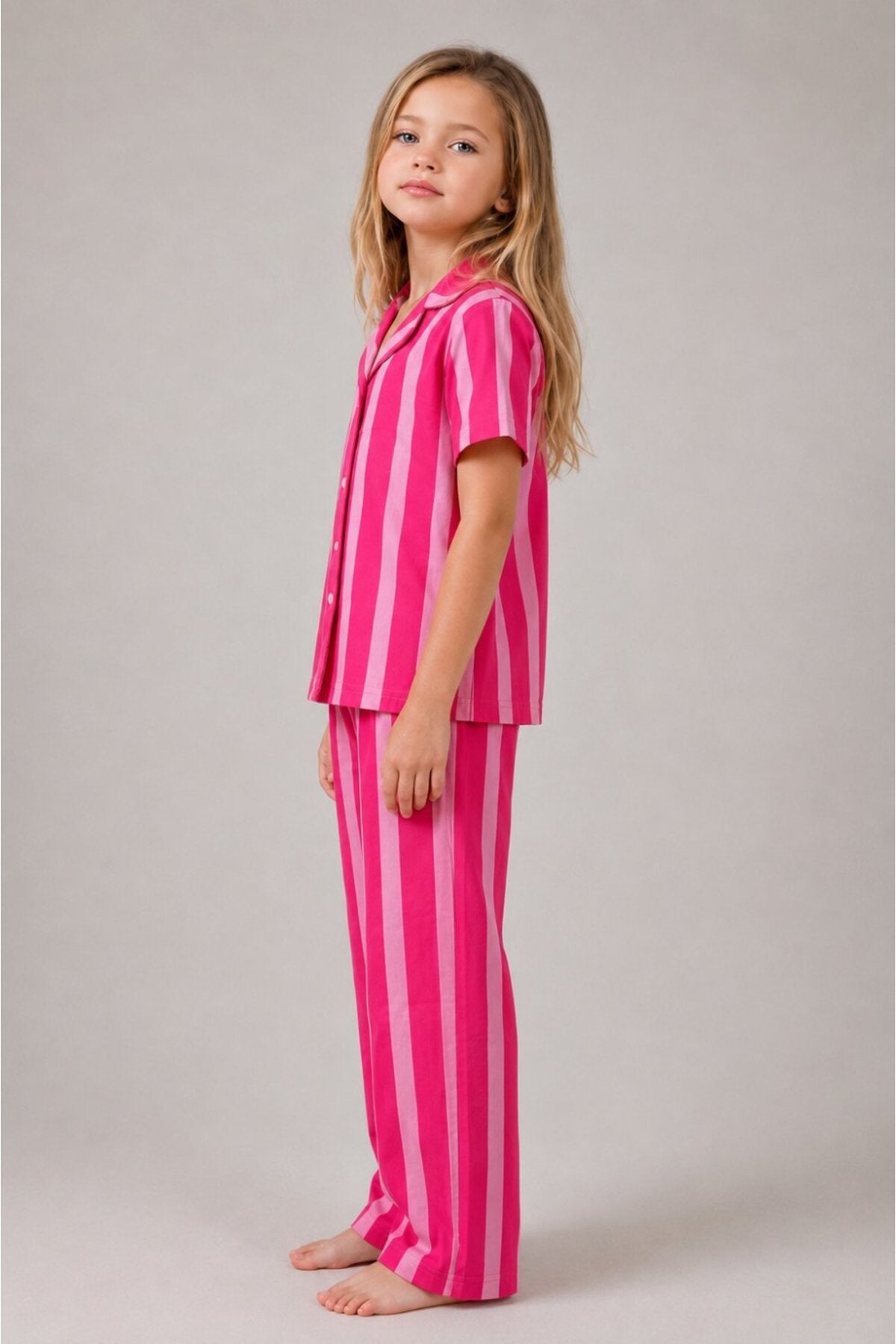 Kız Çocuk Çizgili Gecelik Pijama Takımı