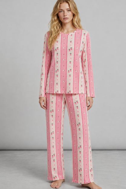 Kadın Bol Paça Relaxed Pembe Pijama Takımı 4692