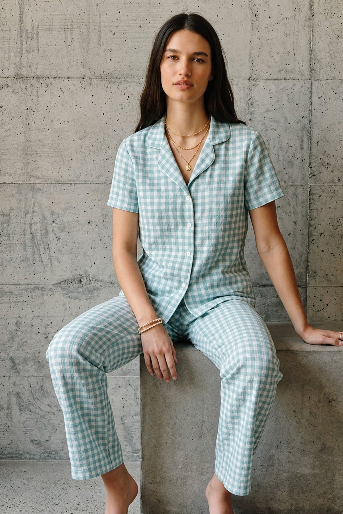 V Yaka Düğmeli Casual Pijama Takımı