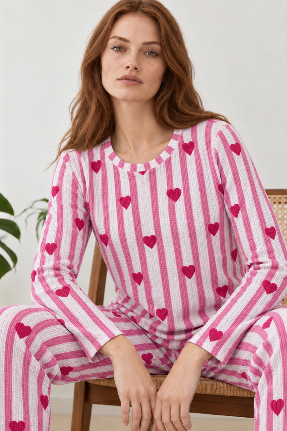 Kadın Kalpli Rahat Kalıp İkili Pijama Takımı 4768