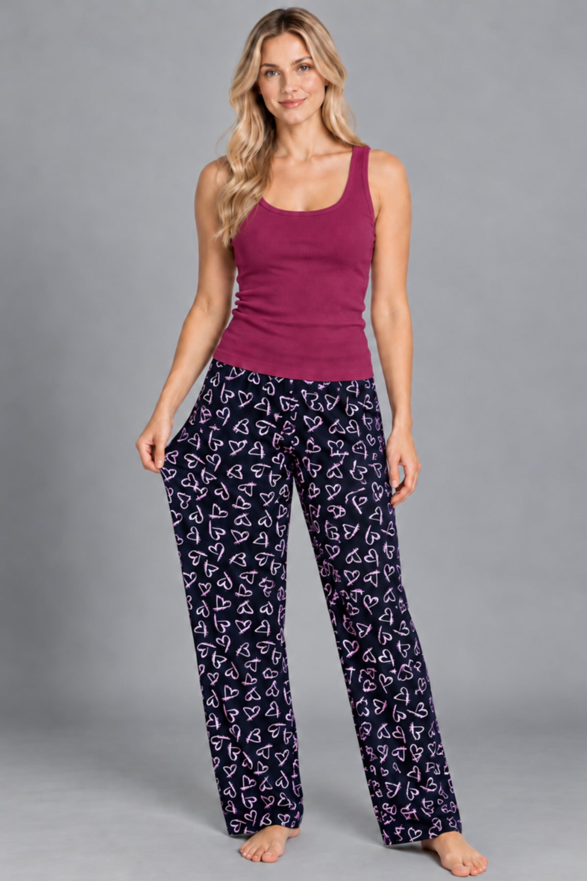 Kadın Çizgili Bluz Desenli Askılı Pijama Takımı