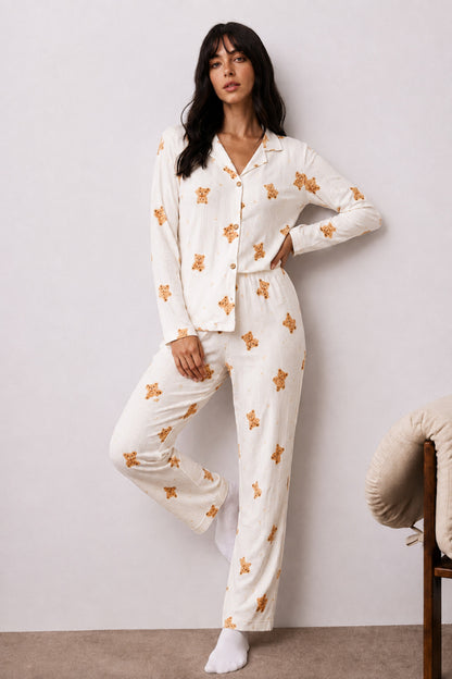 Kadın Uzun Kollu Düğmeli Alt Üst Uyku Pijama Takımı