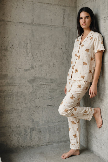 V Yaka Düğmeli Casual Pijama Takımı