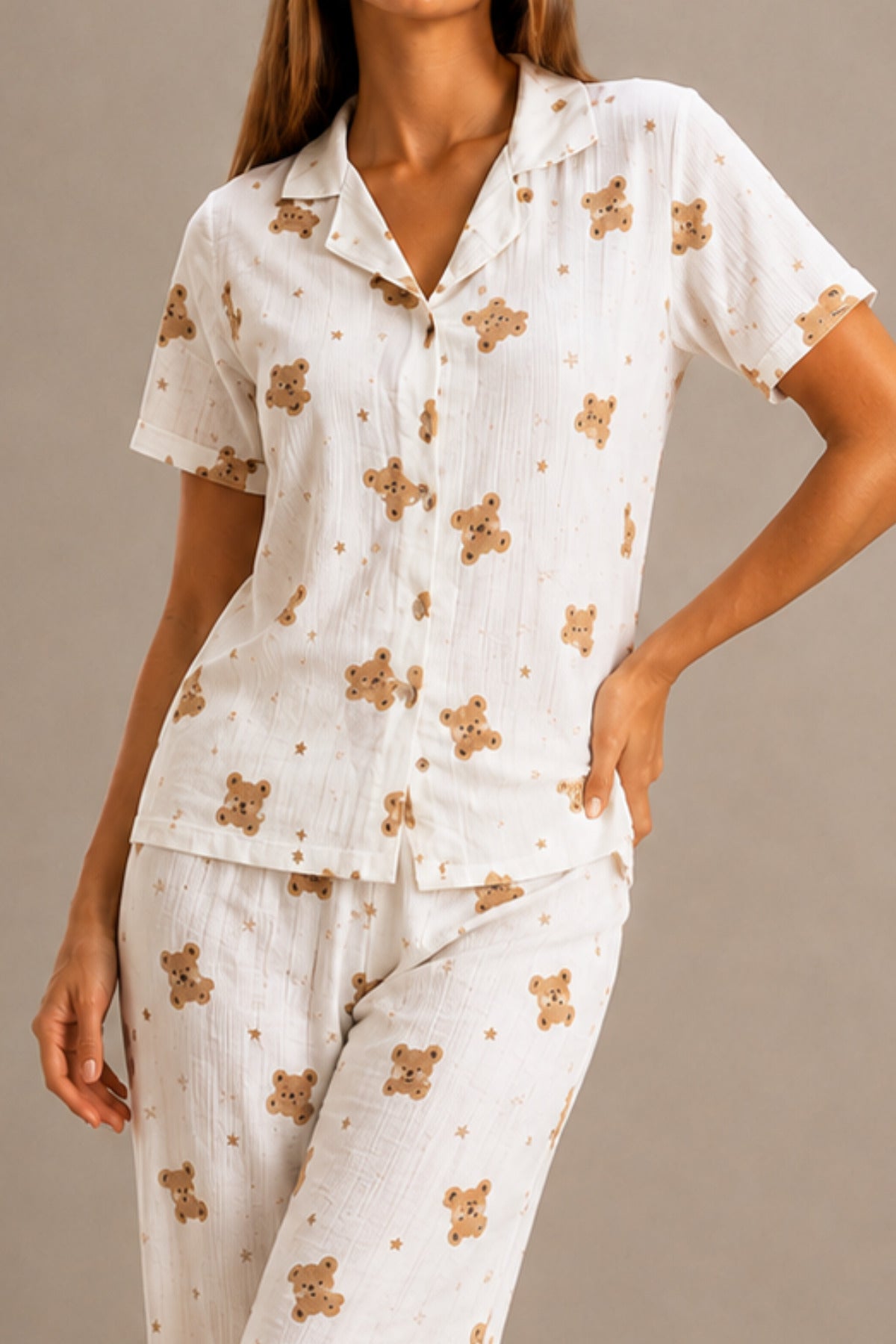 Kadın Kısa Kol Rahat Kalıp Şık Pijama Takımı