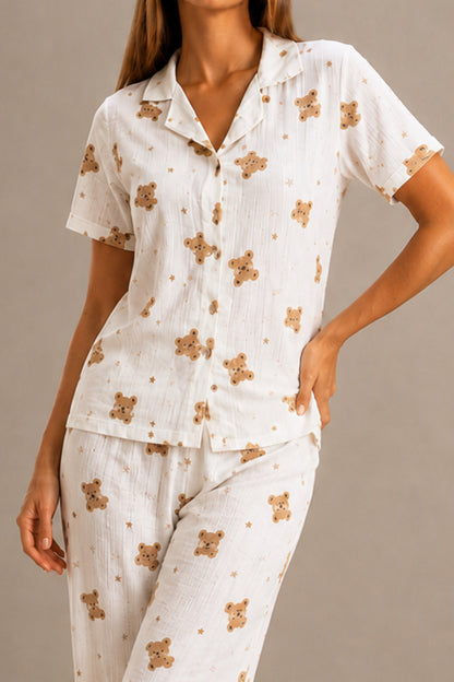 Kadın Kısa Kol Rahat Kalıp Şık Pijama Takımı
