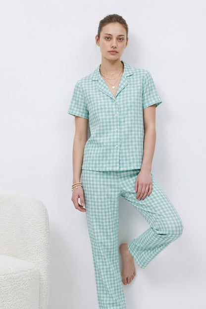 V Yaka Kapama Lastik Bel Pijama Takımı