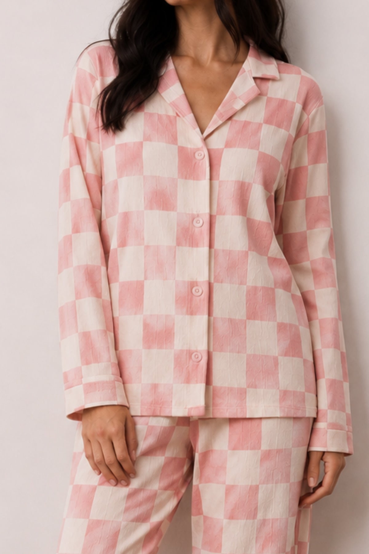 Kadın Düğmeli Kışlık Ev Pijama Takımı