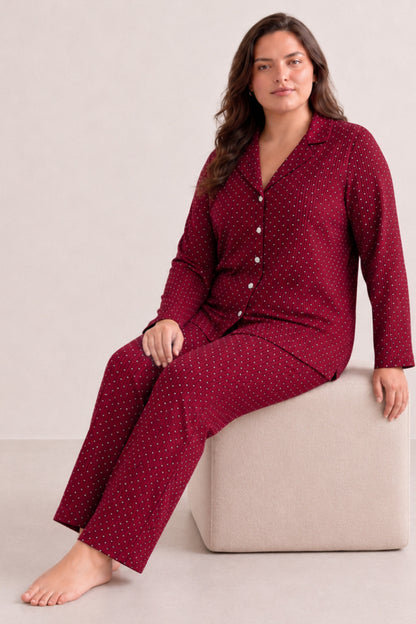 Kadın Puantiyeli Düğmeli Pijama Takımı 852