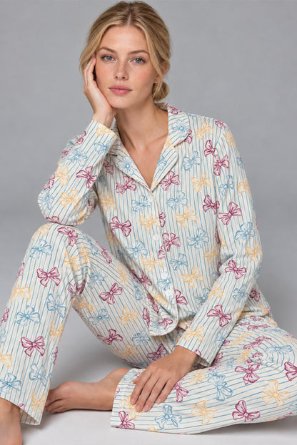 Kadın Kurdela Desenli Bol Renkli Pijama Takımı 4798
