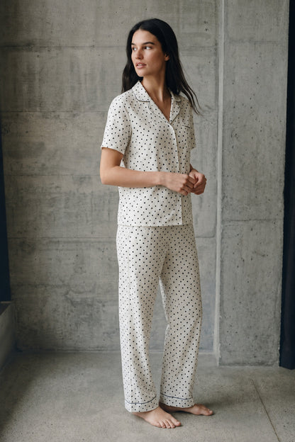 V Yaka Düğmeli Casual Pijama Takımı