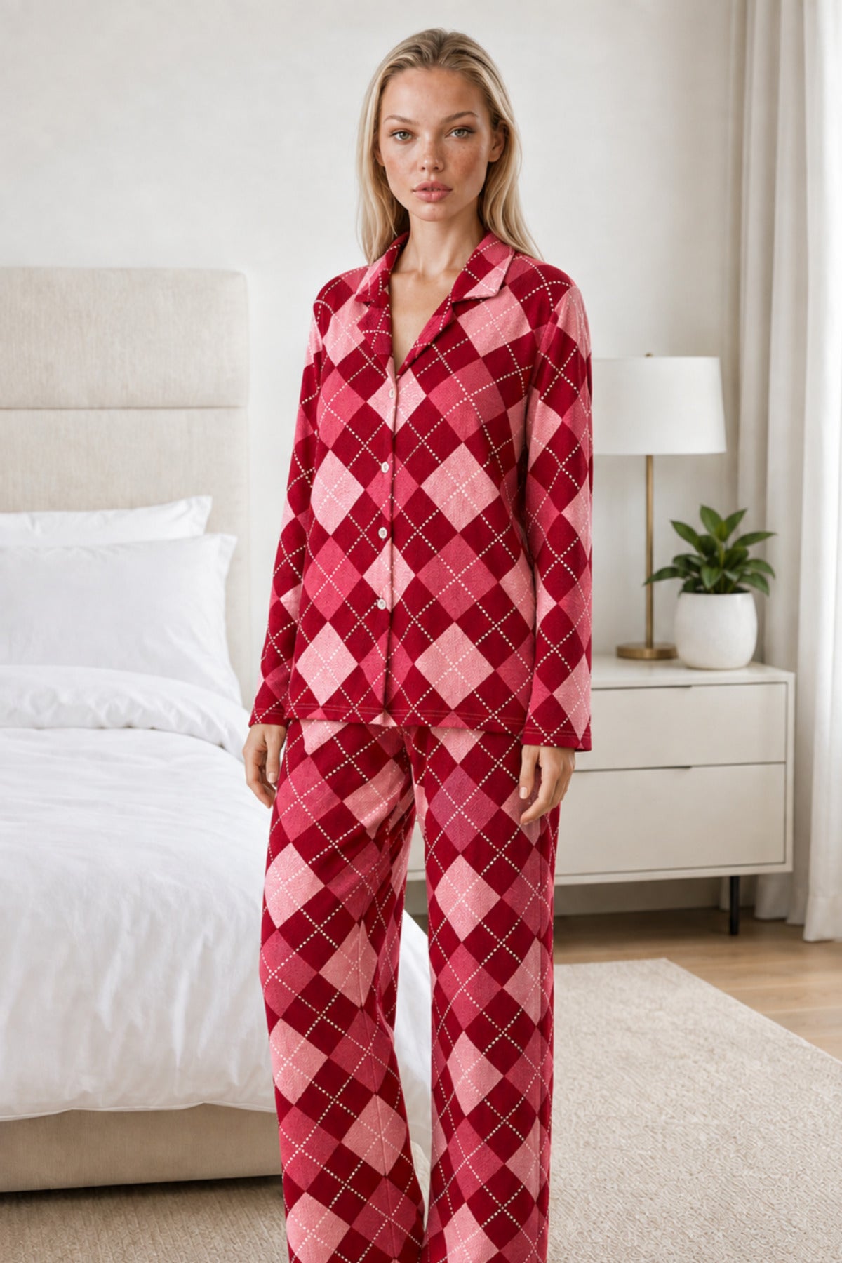 Kadın Casual Esnek Bol Pijama Takımı 4672