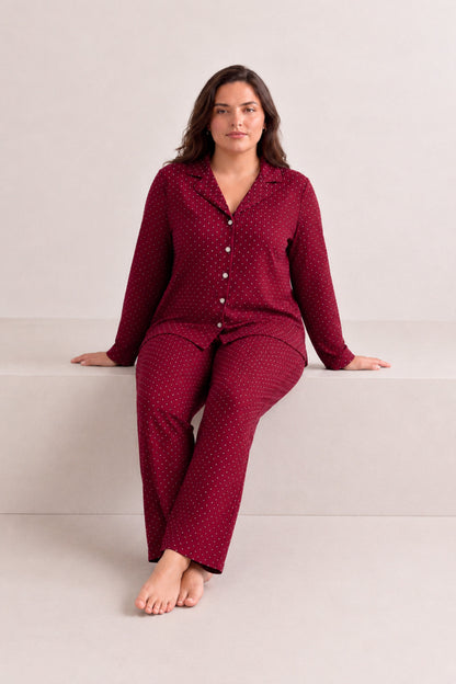 Kadın Puantiyeli Düğmeli Pijama Takımı 852