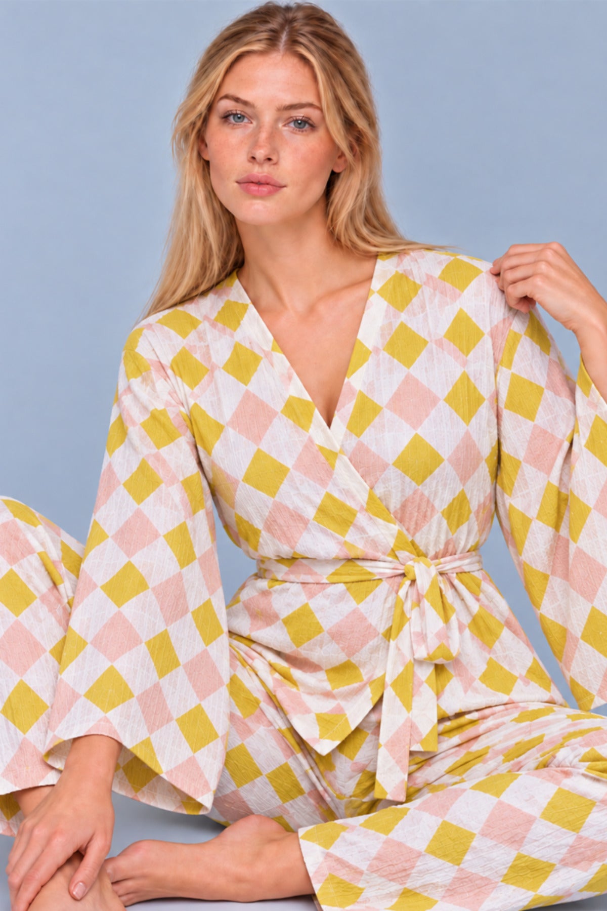 Kadın Kruvaze Kuşaklı İkili Pijama Takımı 4803