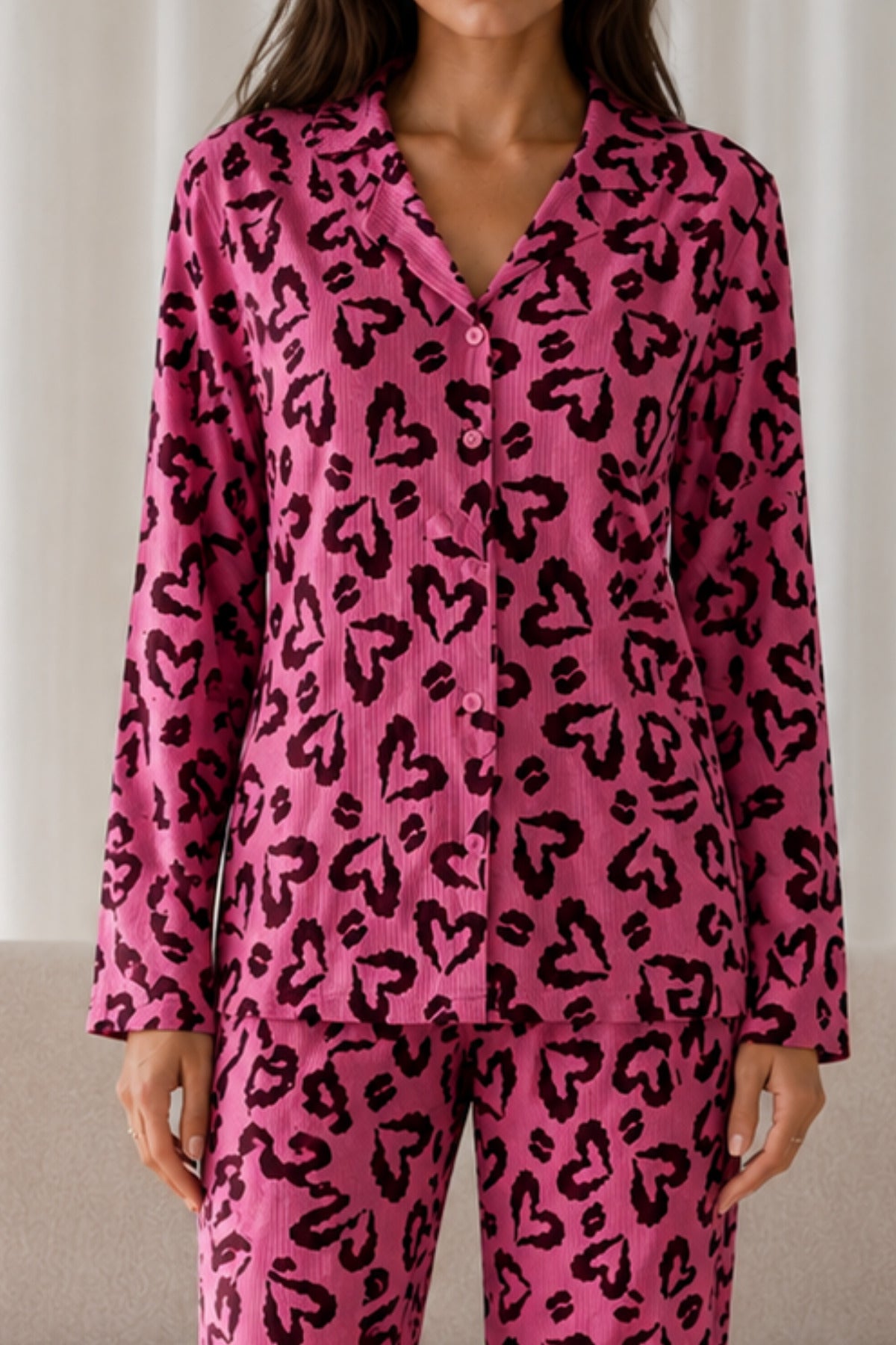 Kadın Desenli Basic Kış Pijama Takımı