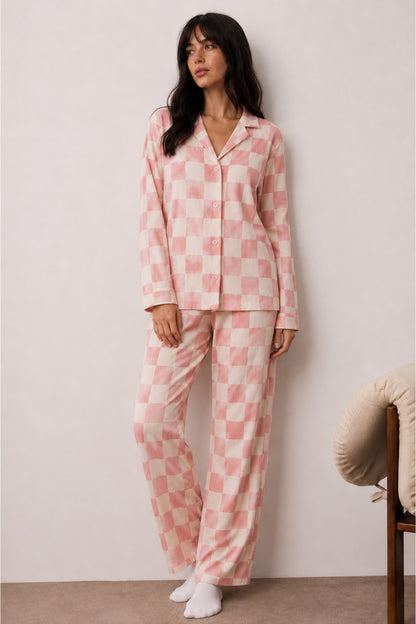 Kadın Düğmeli Kışlık Ev Pijama Takımı