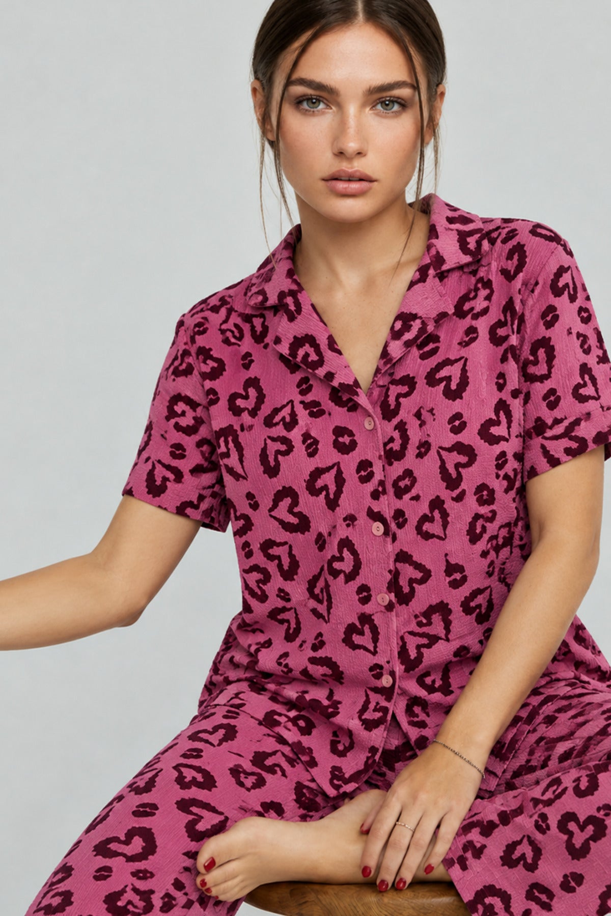 Kadın Kısa Kollu Rahat Pijama Takımı 4728