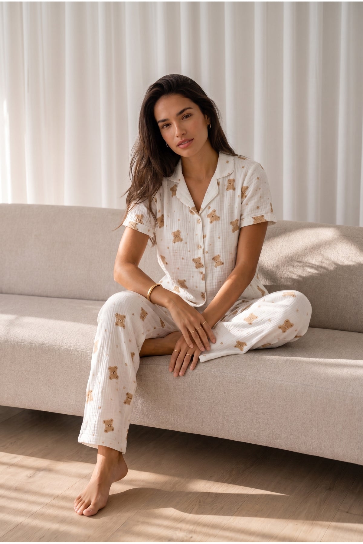 Kadın Loose Uzun Paça Pamuk Pijama Takımı