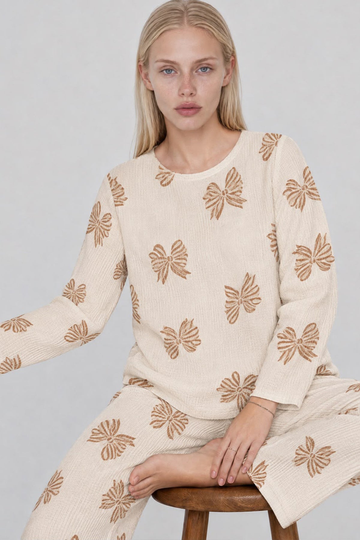 Kadın Desenli Uzun Kollu Pijama Takımı 4722