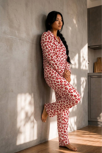 Kadın Düğmeli Gömlek Yaka Ev Giyimi Pijama Takımı