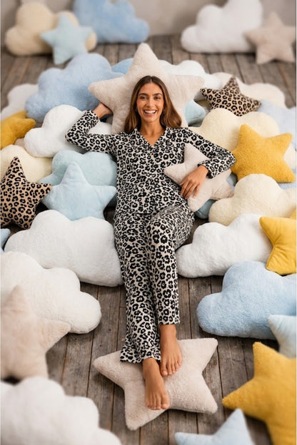 Kadın Önden Düğmeli Uzun Kollu Alt Üst Pijama Takımı