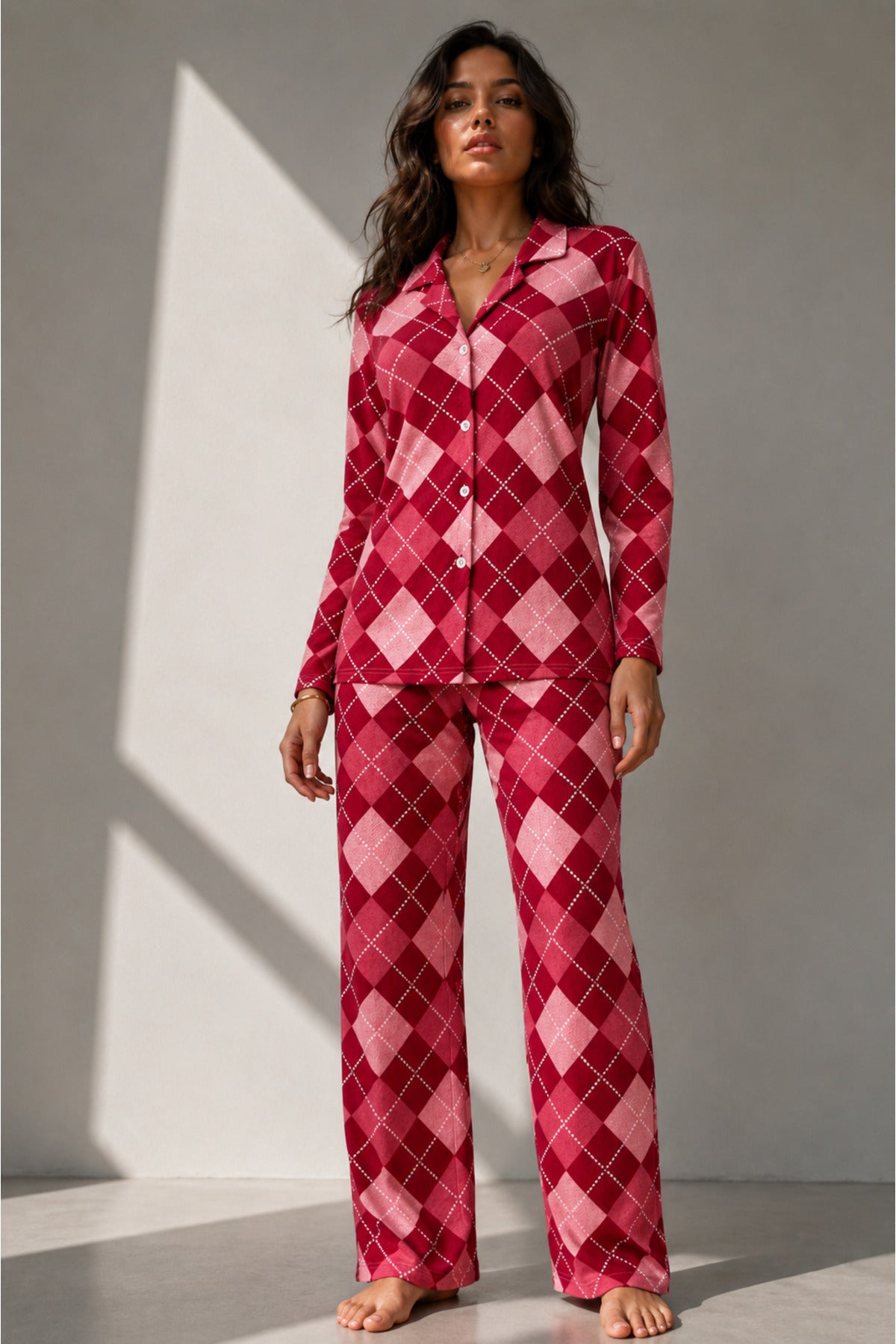 Kadın Uzun Kol Pamuklu Pijama Takımı