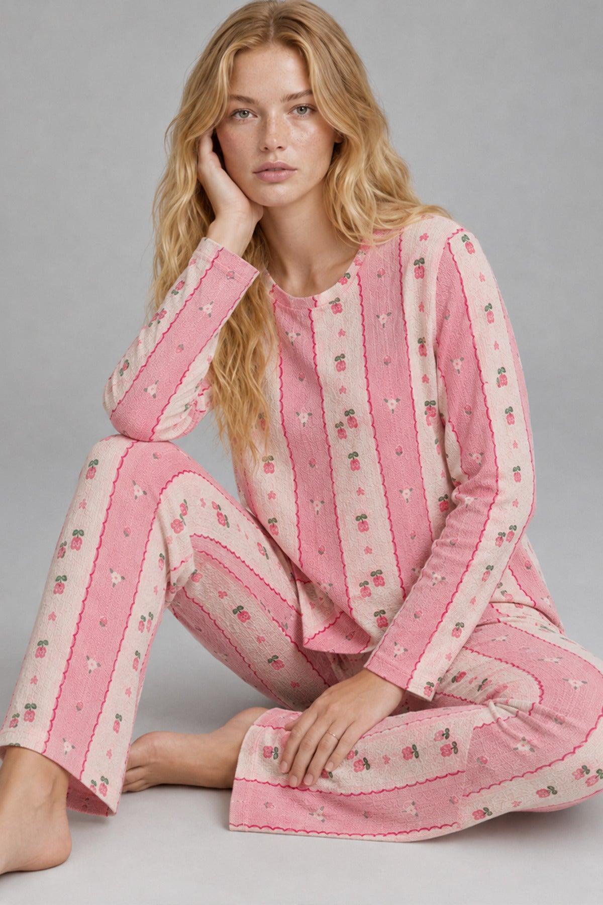 Kadın Bol Paça Relaxed Pembe Pijama Takımı 4692