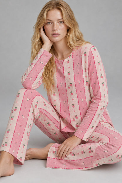 Kadın Bol Paça Relaxed Pembe Pijama Takımı 4692