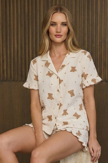 Kadın Casual Rahat Desenli Pijama Takımı