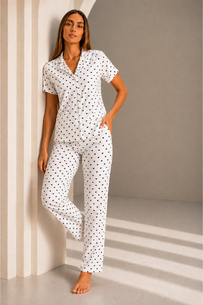 Kadın Kısa Kol Rahat Kalıp Şık Pijama Takımı