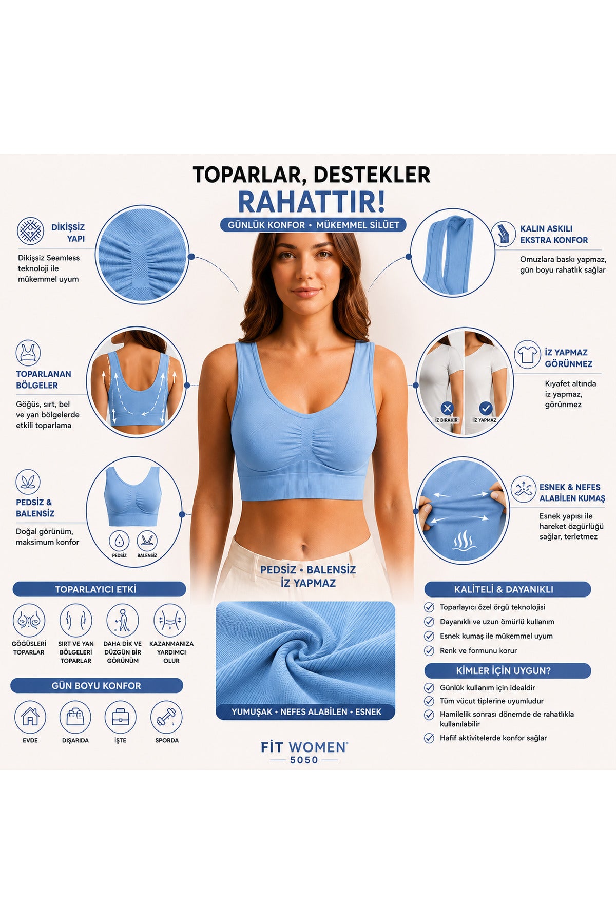Göğüs Toparlayıcı Dikişsiz Seamless Büstiyer Korse – Kalın Askılı Pedsiz Balensiz Toparlayıcı Sütyen 5050