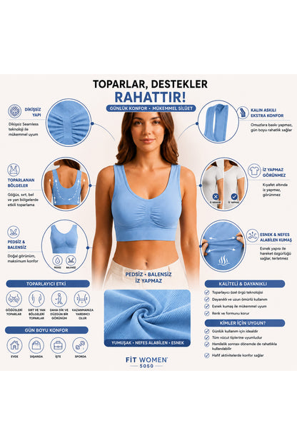 Göğüs Toparlayıcı Dikişsiz Seamless Büstiyer Korse – Kalın Askılı Pedsiz Balensiz Toparlayıcı Sütyen 5050
