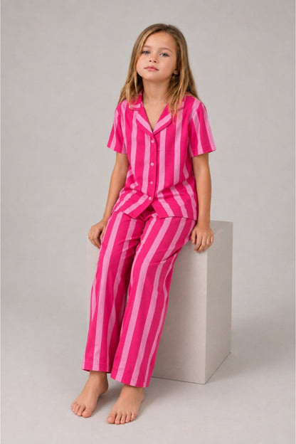 Kız Çocuk Çizgili Gecelik Pijama Takımı