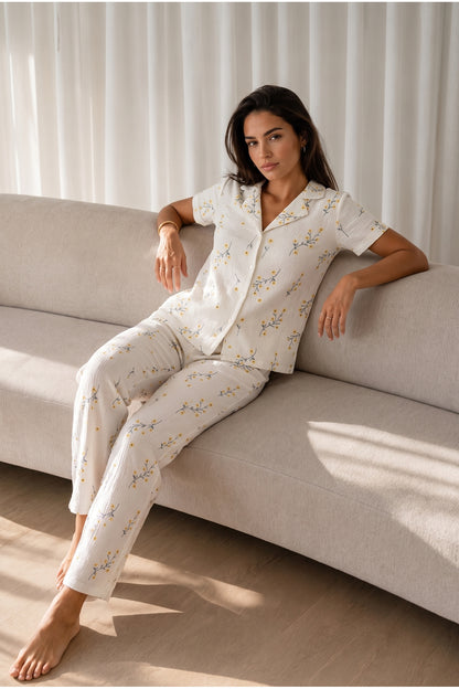 Kadın Loose Uzun Paça Pamuk Pijama Takımı