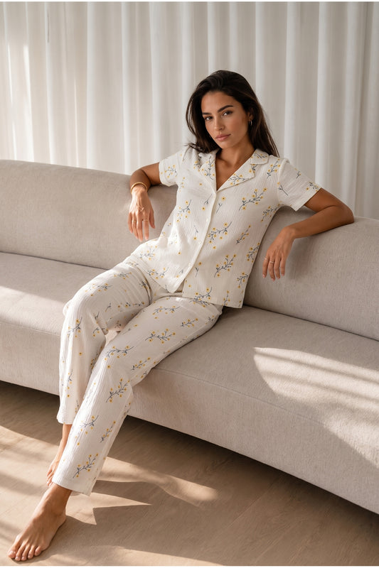 Kadın Loose Uzun Paça Pamuk Pijama Takımı