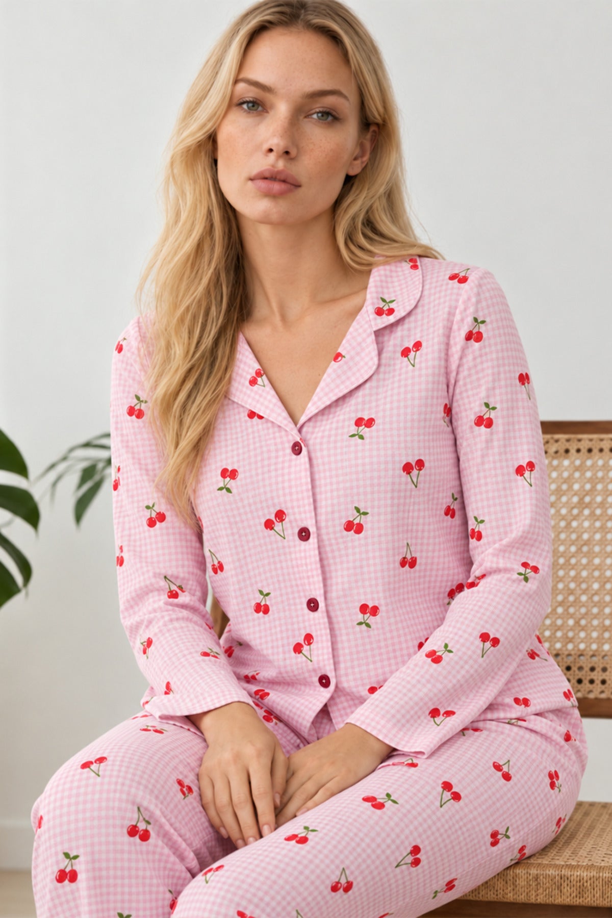 Kadın Kurdela Desenli Bol Renkli Pijama Takımı 4798