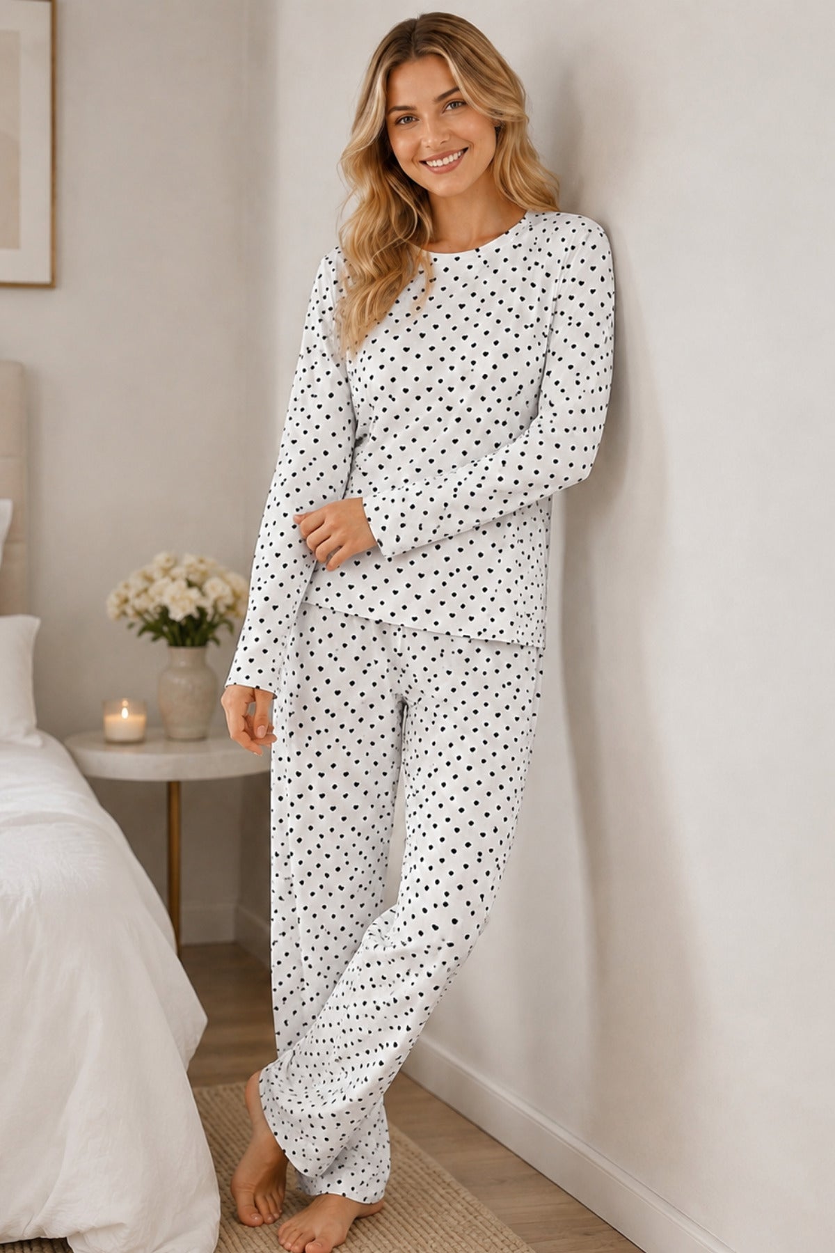 Kadın Desenli Uzun Kollu Pijama Takımı 4722
