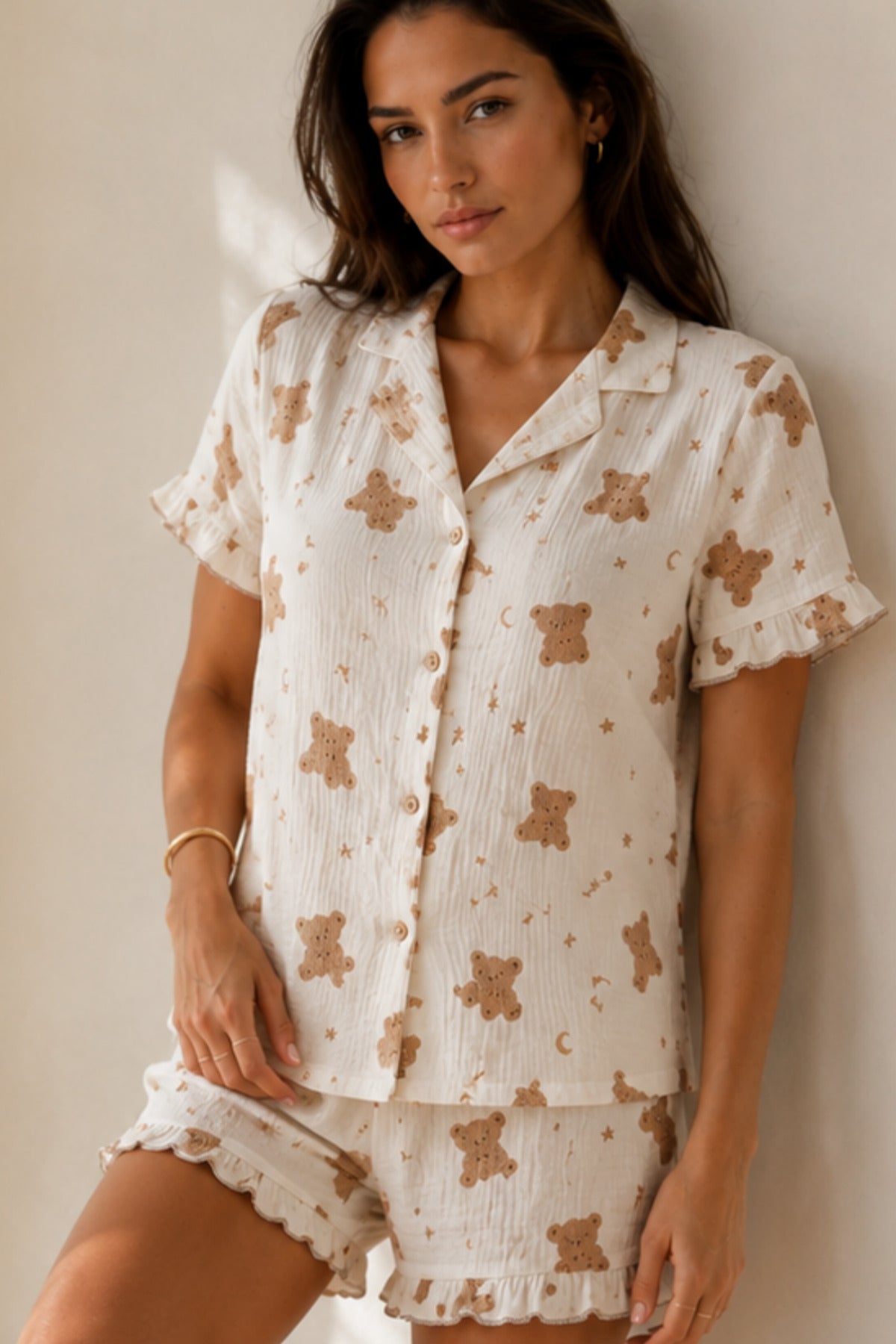 Kadın Düz Pamuk Homewear Pijama Takımı