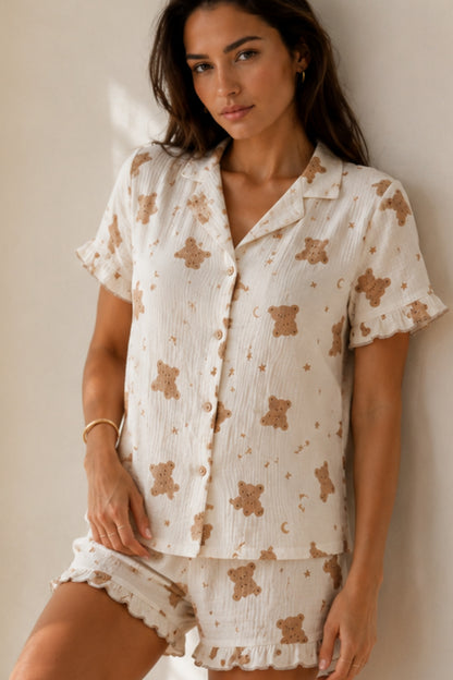 Kadın Düz Pamuk Homewear Pijama Takımı