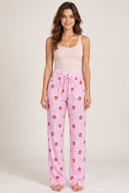 Kadın Çizgili Bluz Desenli Askılı Pijama Takımı