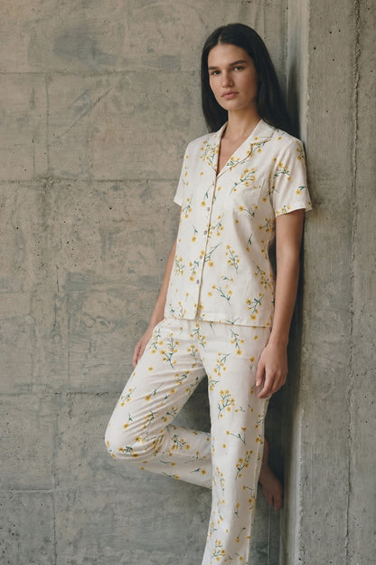 V Yaka Düğmeli Casual Pijama Takımı