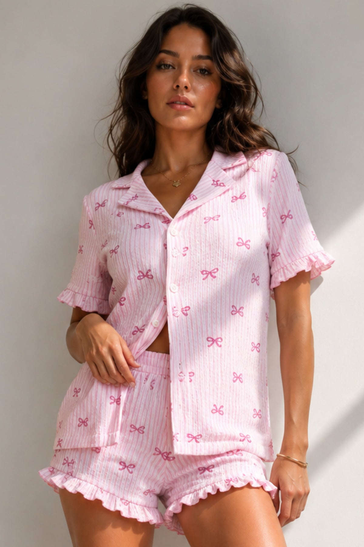 Kadın Süprem Gömlek Şort Düğme Pijama Takımı