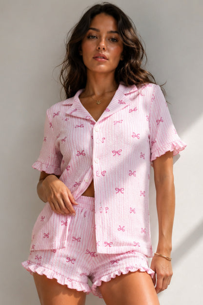 Kadın Süprem Gömlek Şort Düğme Pijama Takımı