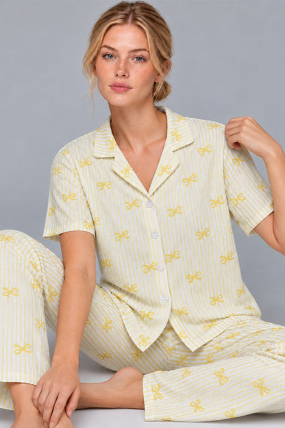 Kadın Gömlek Yaka Desenli Pijama Takımı 4816