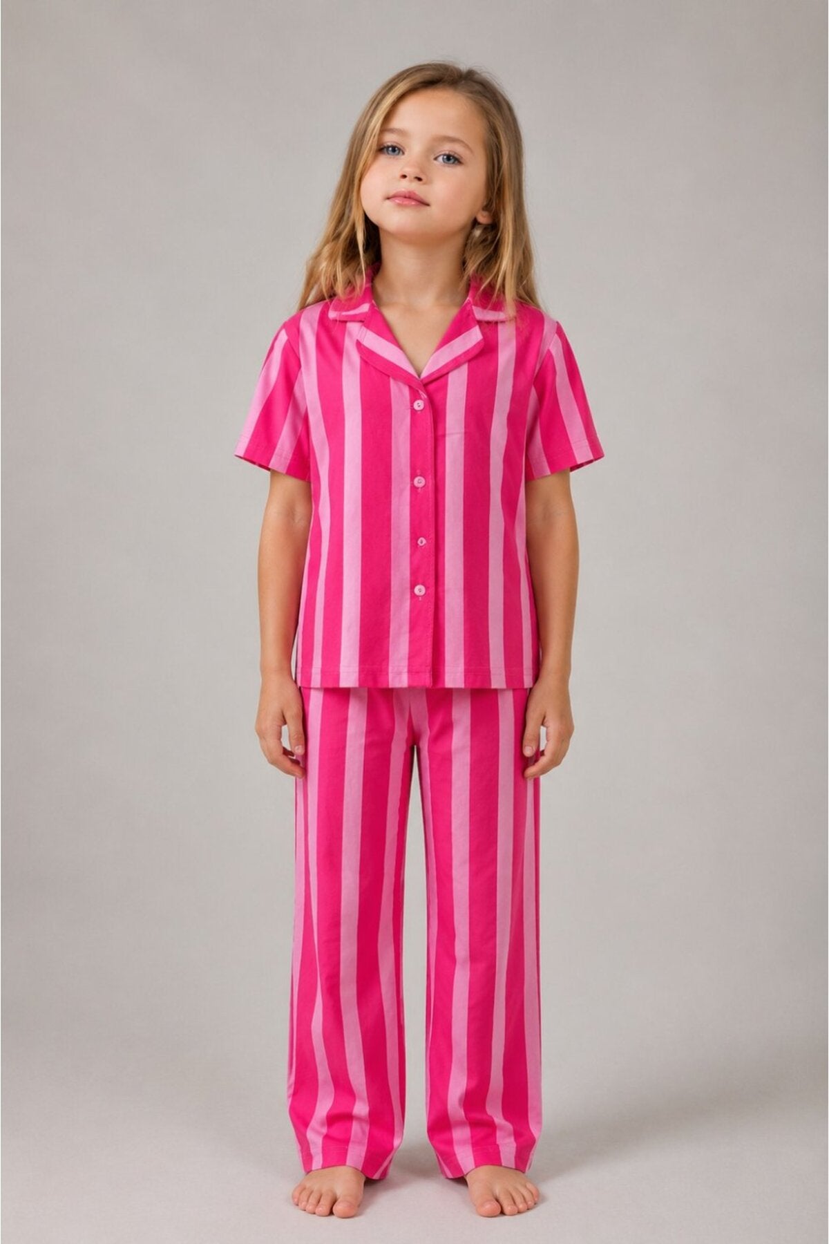 Kız Çocuk Çizgili Gecelik Pijama Takımı