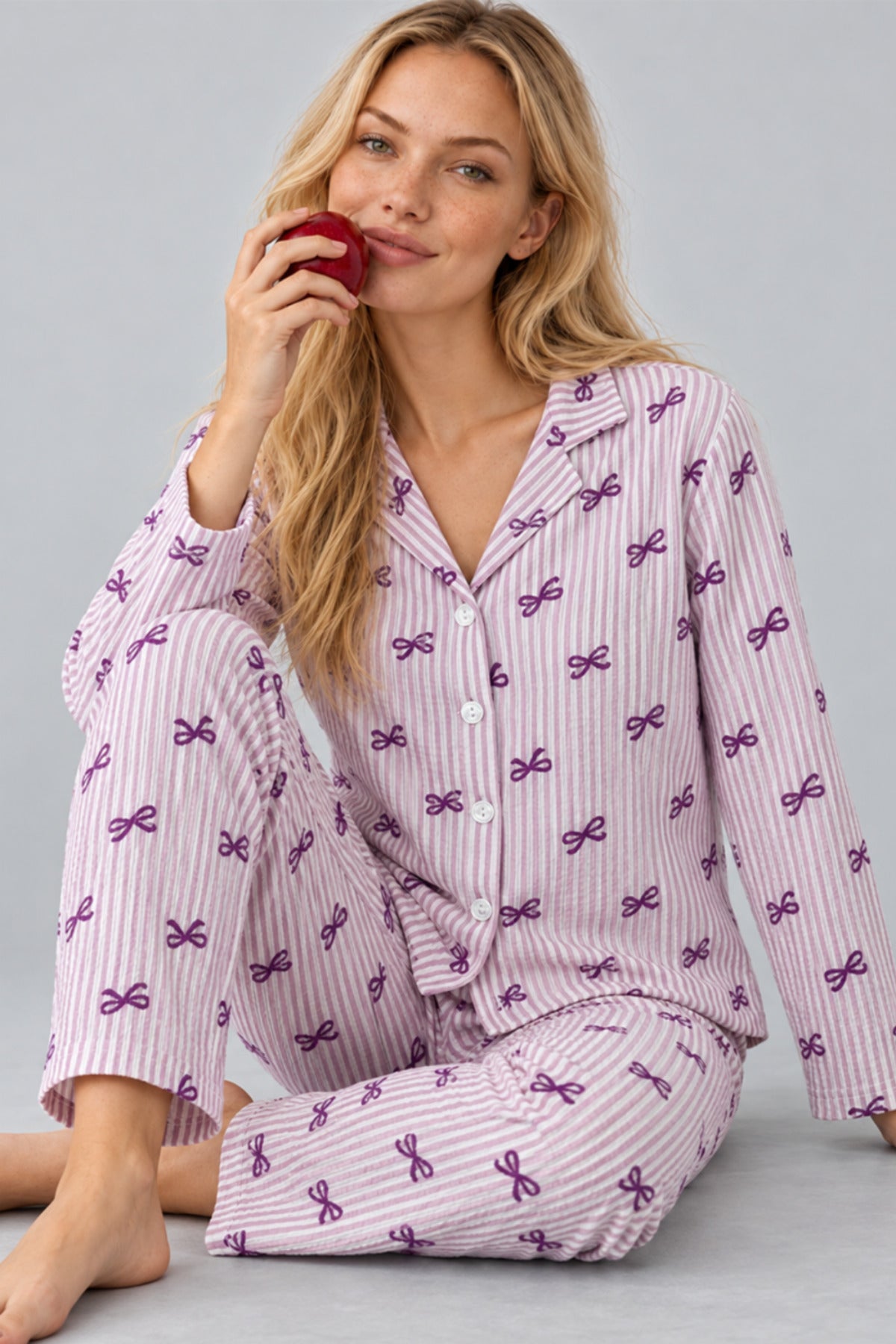 Kadın Gömlek Yaka Desenli Pijama Takımı 4816