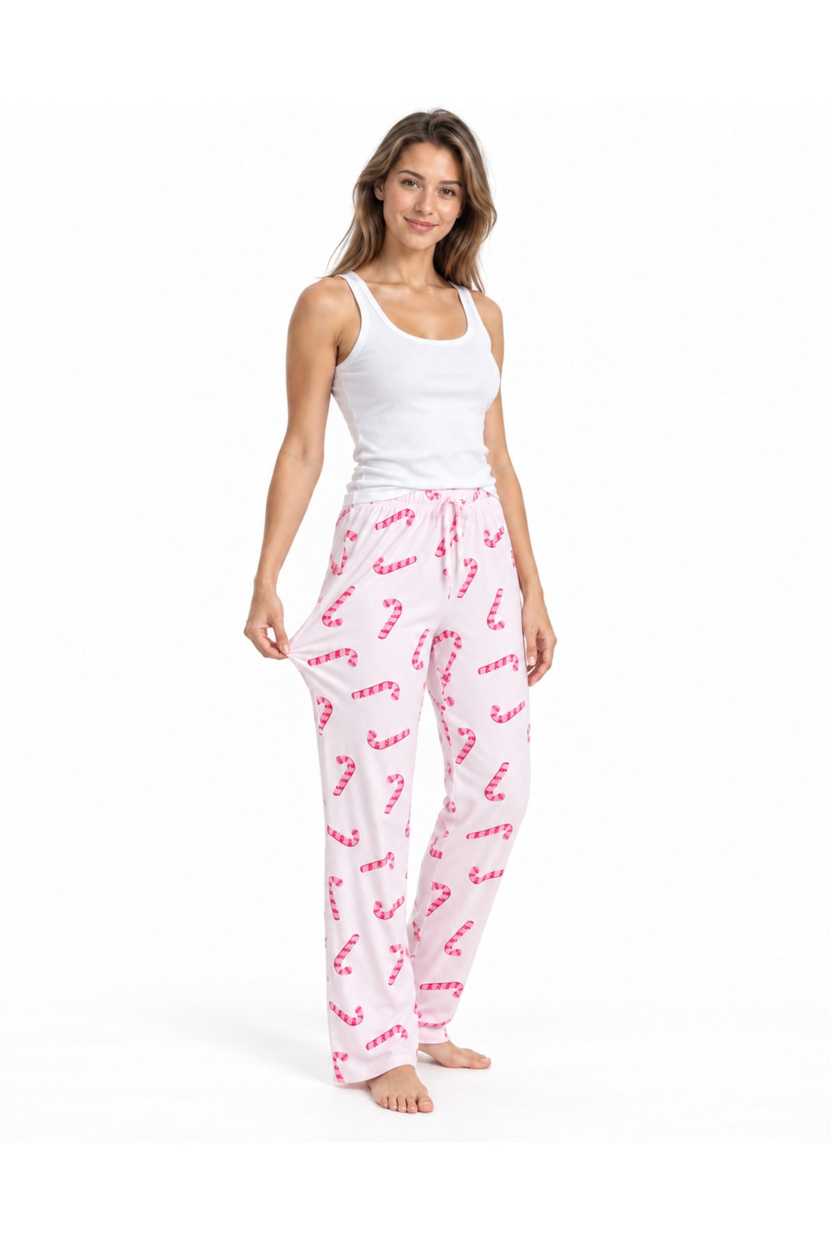 Kadın Çizgili Bluz Desenli Askılı Pijama Takımı